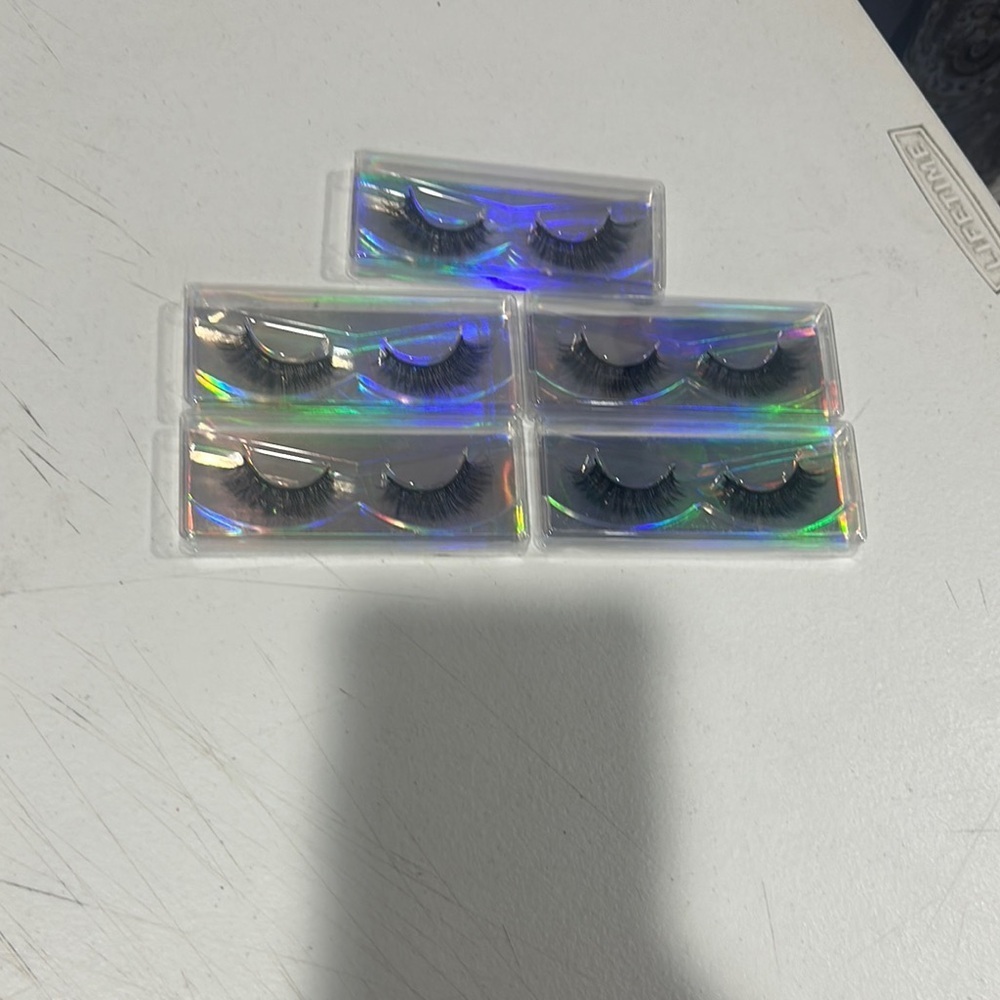 Holographic False Eyelashes Set - Black Synthetic Lashes in Iridescent Case new